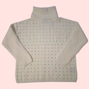 CLICHÉ Ivory Embellished Silver Rhinestone Turtleneck Sweater – Size M (Medium)